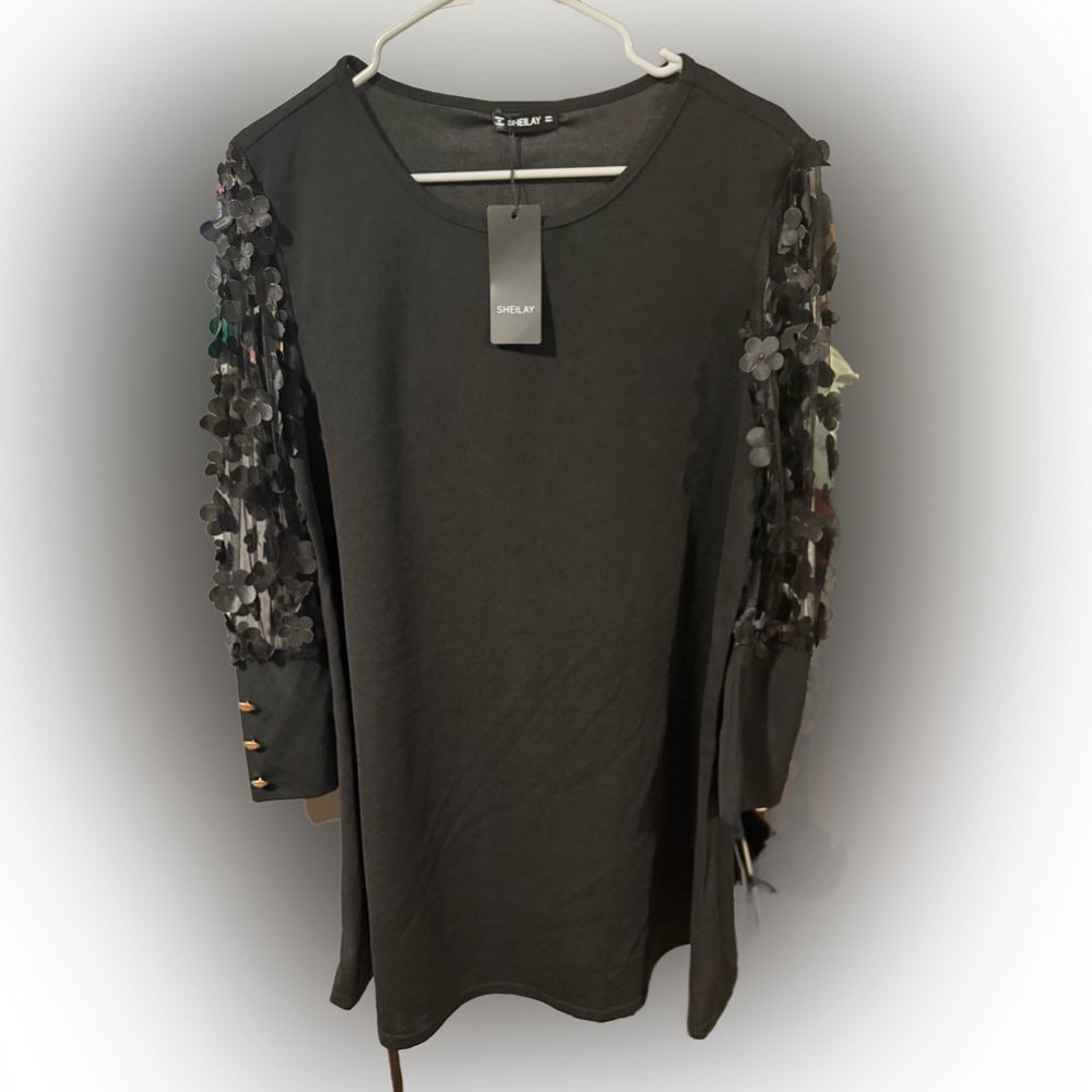 Sheilay NWT L Dress with Sheer Floral Sleeves